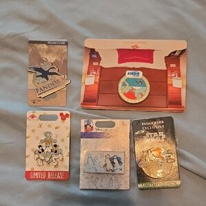 Disney Collectible Pins Set - Blue, Red, Gold, Silver